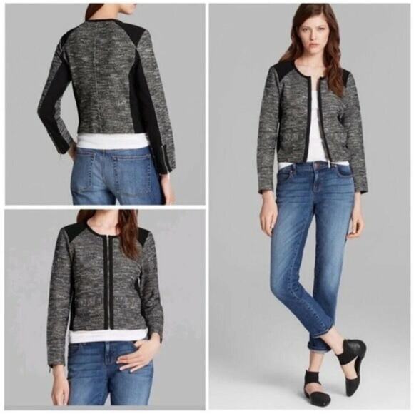 Eileen Fisher Tweed Knit Zip Front Blazer Jacket Black & White Size Small - Picture 5 of 10